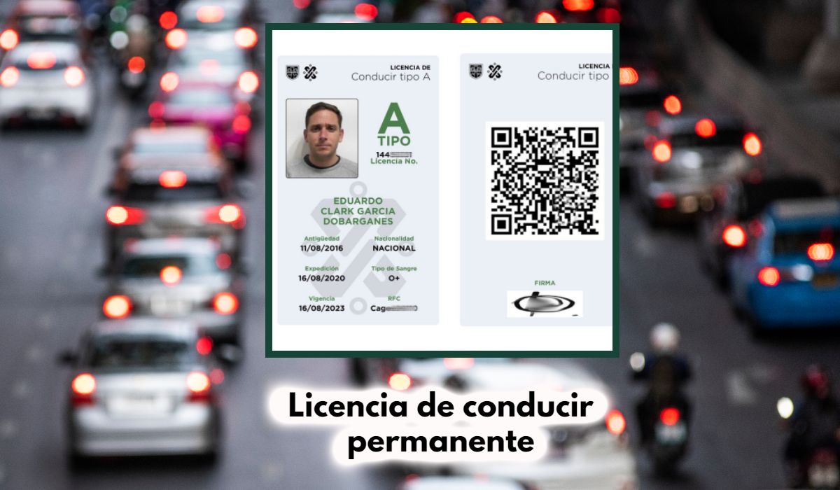 Licencia permanente cdmx y al fondo trafico