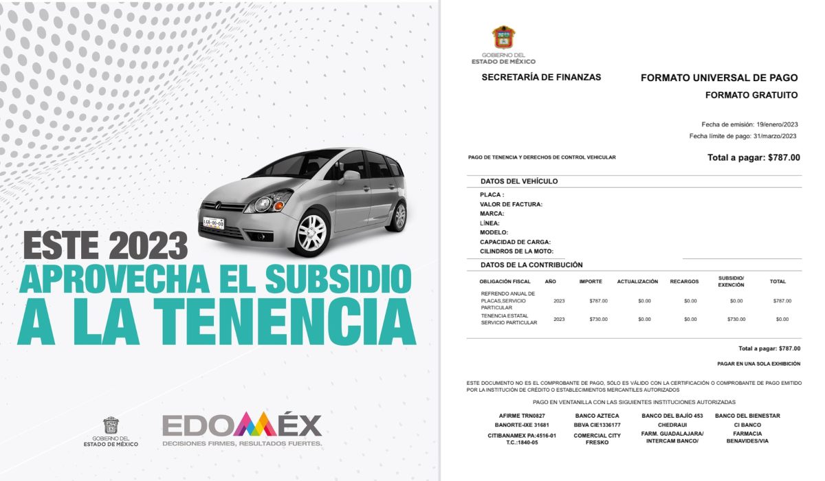 pago de tenencia EdoMéx 2023 formato