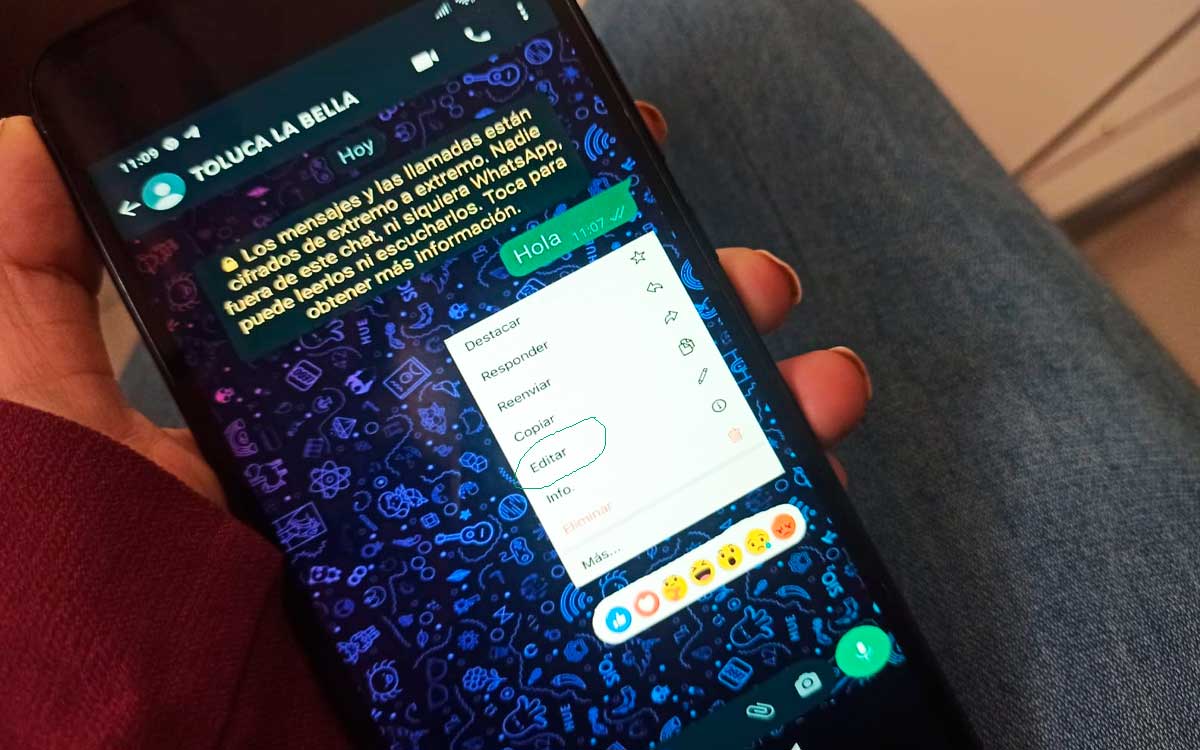 conversación con funcion de editar mensajes enviados en whatsapp