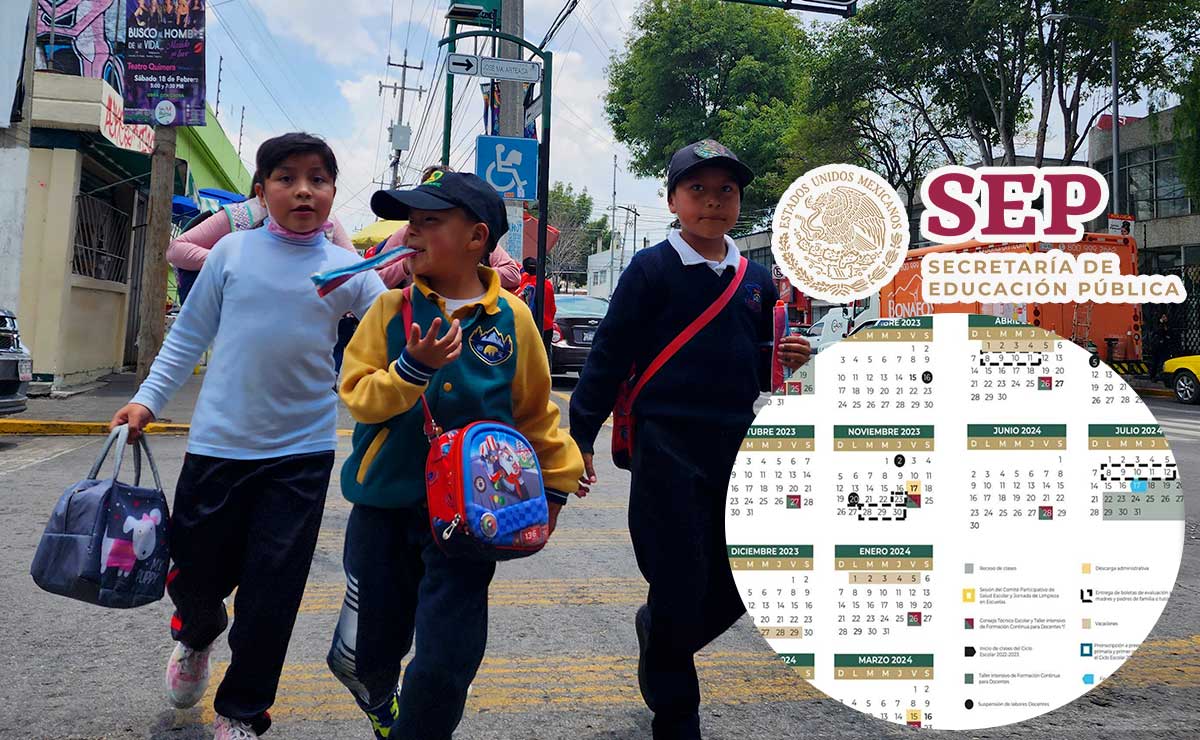 Calendario Escolar 2023-2024 SEP y niños caminando en la calle