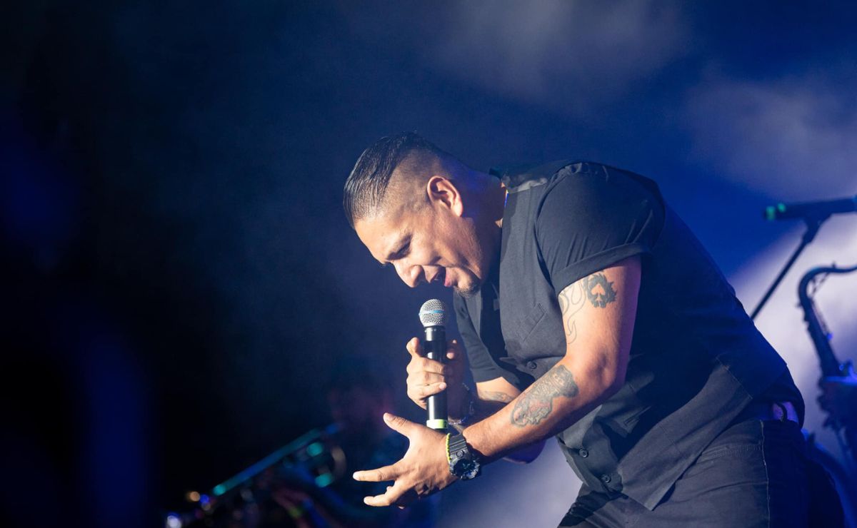 Vocalista de Inspector. escenario, micrófono