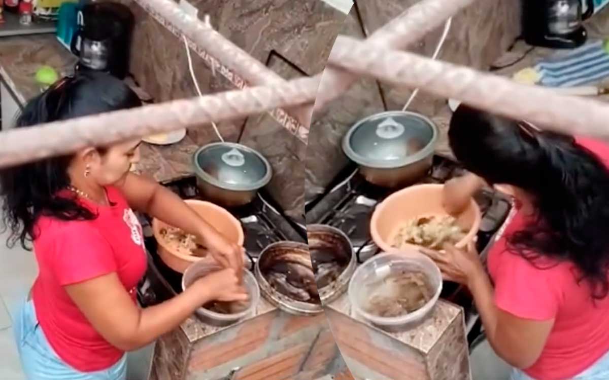 capturas de video viral d evendedora preparando carne con carton para empanadas