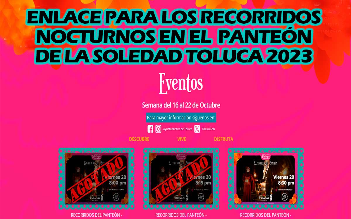 enlace oficial para los boletos de los recorridos nocturnos del panteon de la soledad Toluca 2023