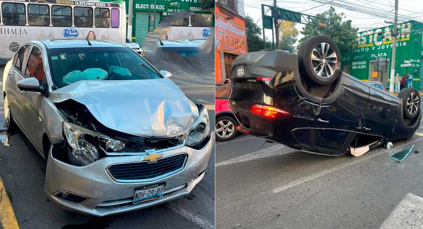 Accidente entre dos autos en el centro de Toluca