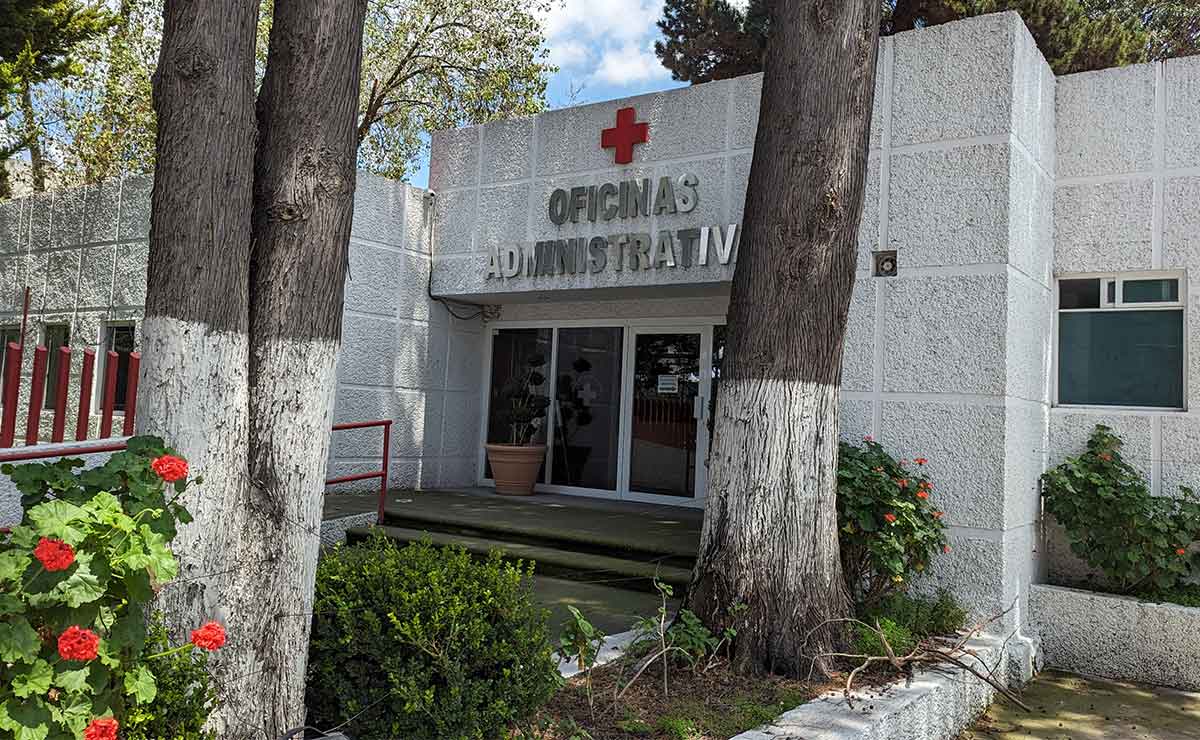 Cruz Roja en Toluca, árboles, pasto.